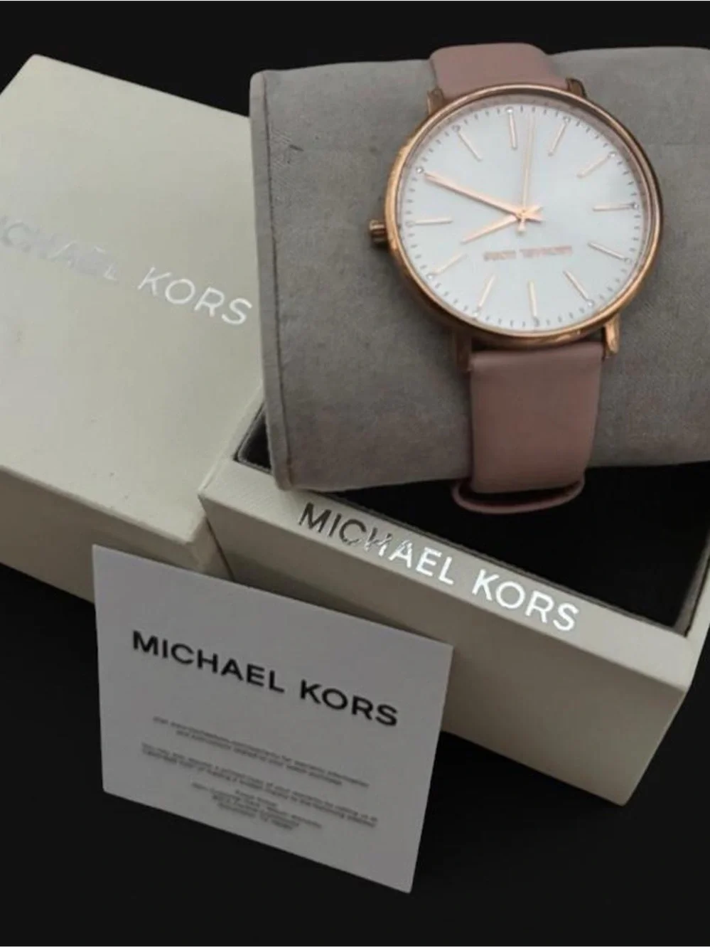 Michael Kors Pink Leather Strap Rose Gold Case Watch
